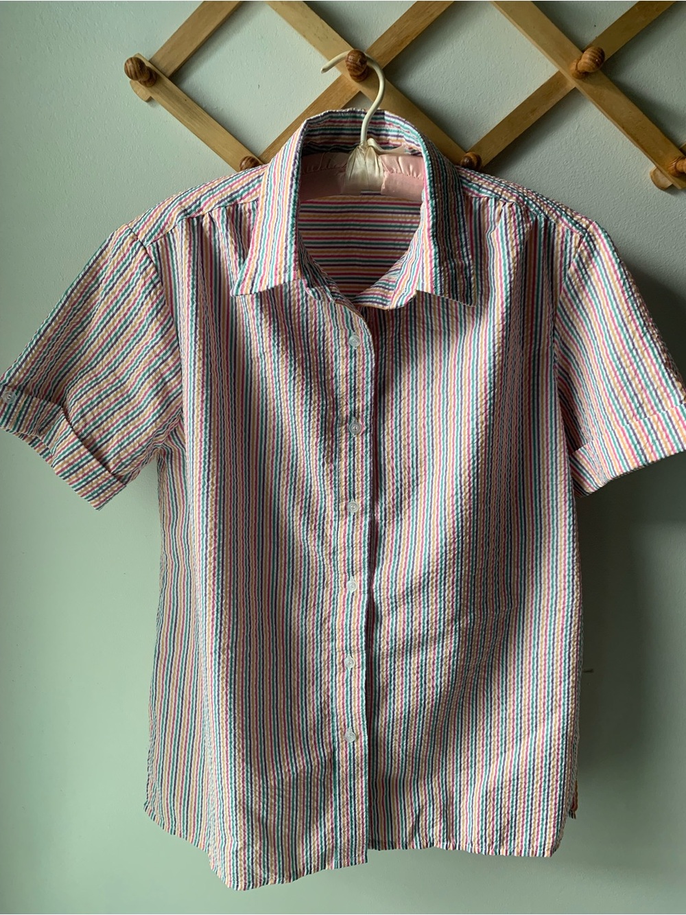 Boca Bay size medium Short Sleeve Stripe Button-Up Shirt - Pink Multi